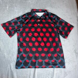 Obnoxious Golf Polo Mens 2XL Red Black 3D Polka Dot Performance Stretch Shirt